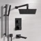 Matte Black Thermostatic Tub and Shower Faucet with Rain Shower Head and Hand Shower